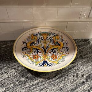 Raffaellesco Deruta Pottery Cake Pedestal/Plate Hand-Painted Italian Art 13inch